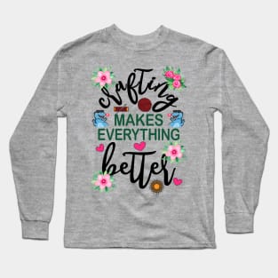 Crafting Makes Everything Better Dinosaur with Glasses Floral Long Sleeve T-Shirt